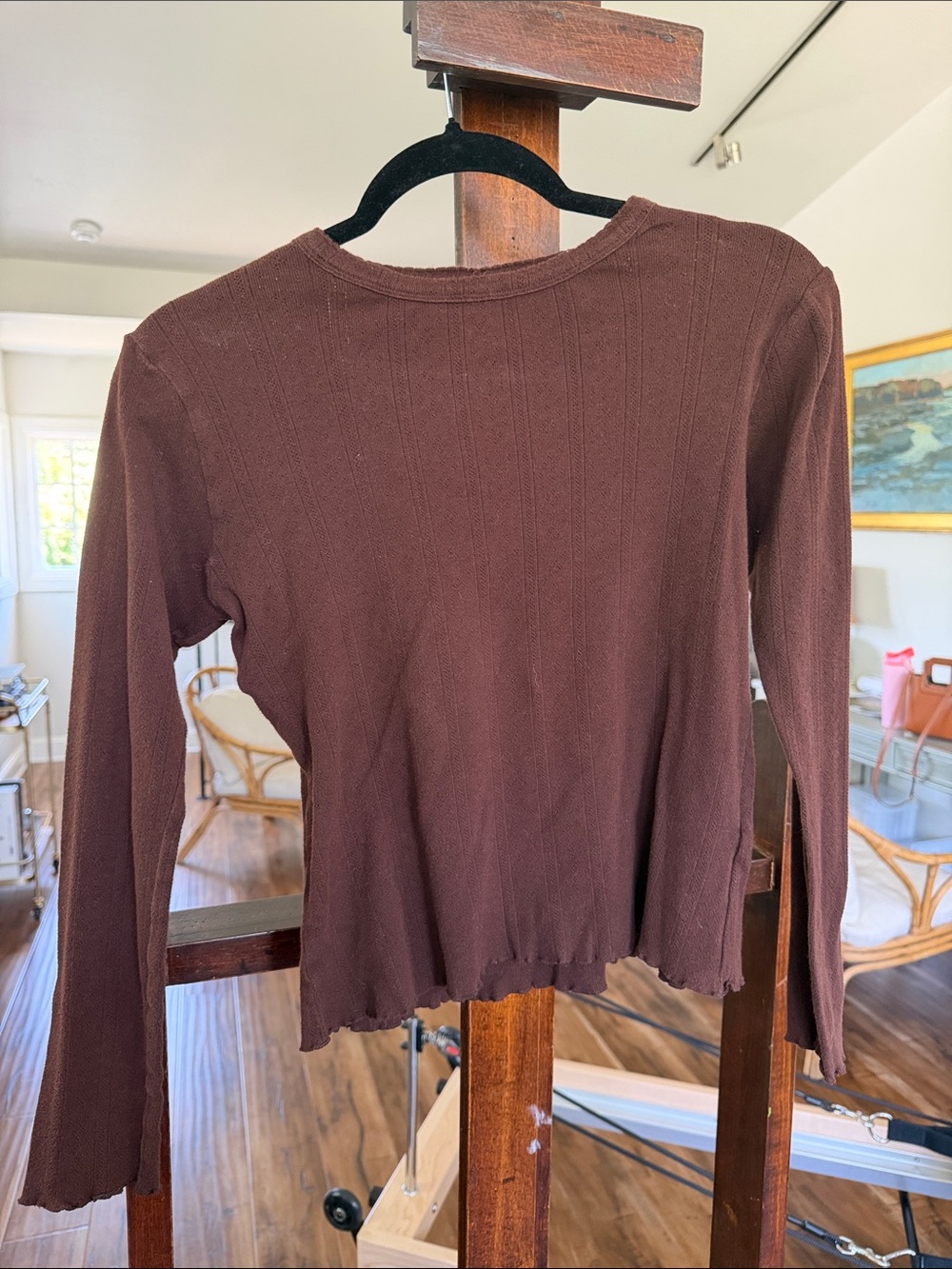 Loeffler Randall Chocolate Brown Ribbed Long-Sleeve Top
